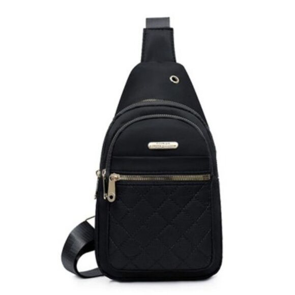 Small Quilted Crossbody Sling Backpack With Multi-Pockets & Headphone Port - Bla - Picture 2 of 11